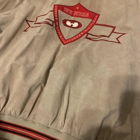 Grey Leather Jacket with Red Accents